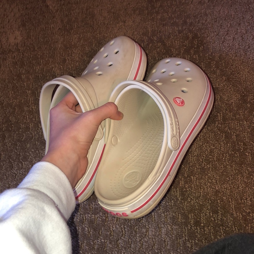 SLIGHTLY WORN BEIGE AND PINK CROCS!